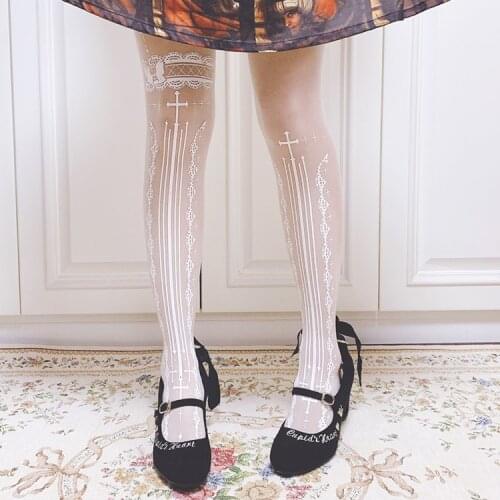 Origional Lolita Socks Thin Patyhose Printed Womens Lace White Patyhose