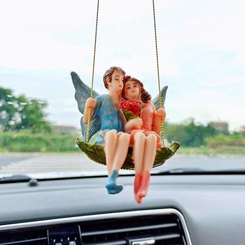 Swing Couples Flower Fairy Car Pendant Romantic Lovers Fairy Rear View Mirror Hanging Accessories Car Decoration Accessories