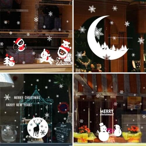 Christmas Villages Stickers Snowflake Window Stickers Big Glass Wall Noel Electrostatic Decals 2021 New Year Decoration Kerst