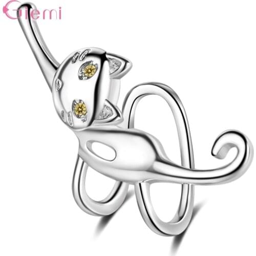 Trendy 925 Sterling Silver Cute Nice Cute Cat Crystal Paved Clip Earrings For Girls Women Student Fashion Jewelry Gift