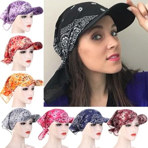 Women Cotton Head Scarf Sunhat With Wide Brim Visor Hat Summer Beach UV Protection Sun Hats Female Casual Printed Flower Cap