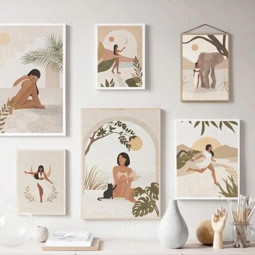 Modern Runing Girl Canvas Painting Character Illustration Home Decor Posters and Prints Elephant Wall Pictures for Living Room