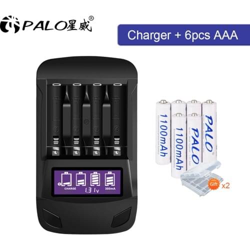 PALO 6PCS 1.2v AAA Battery charger 3A 1100MAH AAA Rechargeable Battery aaa ni-mh batteries battery rechargea and LCD USB charger