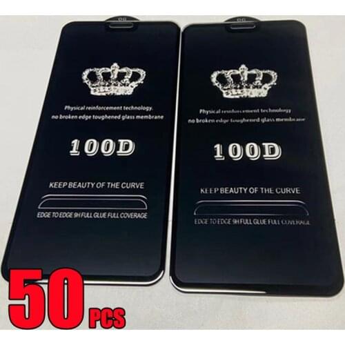 50pcs 100D Tempered Glass Full Glue Screen Protector For Samsung Galaxy S21 Plus S20 FE Note 20 A02 A12 A22 A32 A42 A52 A72 A82