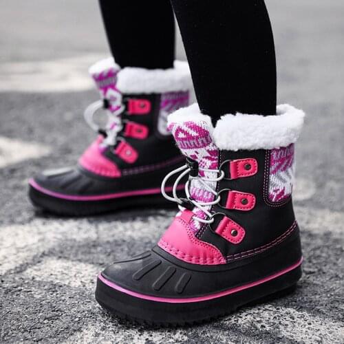 Winter Girls Snow Boots Plush Warm Kids Princess Shoes Print Non-slip Children Girls Cotton Shoes Outdoor SQT002