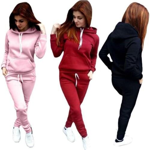 Winter Tracksuit Women 2 Piece Set Sweater Polar Fleece Hoodies+Pants Sportwear Leisure Fitness Suit