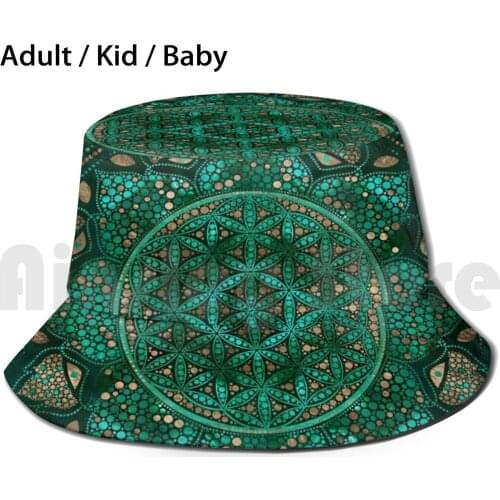 Flower Of Life Dot Art Malachite Gold Bucket Hat Adult kid baby Beach Sun Hats Flower Of Life Blume Des Lebens Fleur De Vie