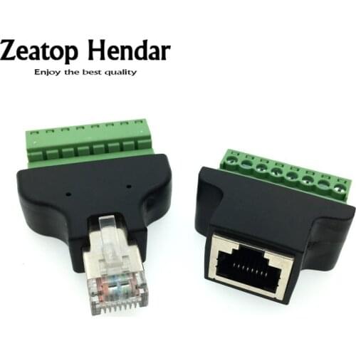 1Pcs Ethernet 8P8C RJ45 Male Female Plug to AV Screw Terminal 8 Pin Block CCTV Connector Adapter