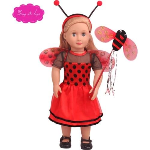 18 inch Girls doll dress baby girl Red skirt and wings American newborn accessories fit 43 cm baby dolls c812