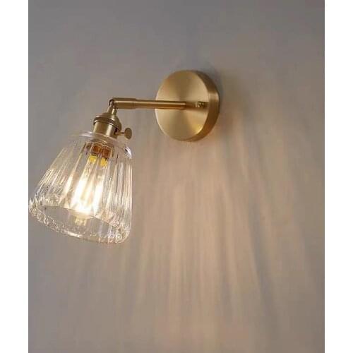 2021 new Japanese style brass retro simple personality restaurant dining room light minimalist bed head study glass wall light