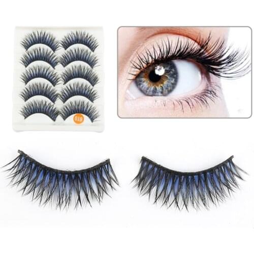 5 Pairs Thick Eye Lashes Extension Party Makeup Cross Fake Makeup False Eyelashes Black+Blue Charming Fiber Fake Eyelashes New