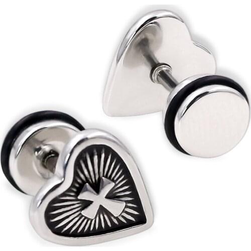 500pcs Heart Cross Stainless Steel Earring Stud Unisex Cool Fashion Hiphop Earrings