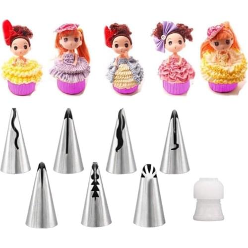 7PCS Russian Nozzles Korean Dolls Skirt Stainless Steel Icing Piping Nozzle Cake Baking Flower Dessert Decorating Tips Sets