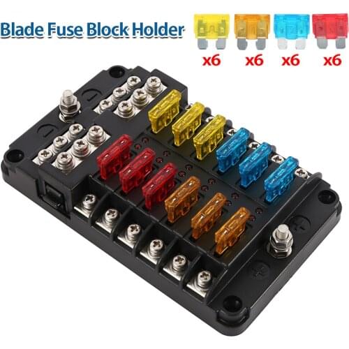 Fuse Box Holder For Car Boat With 6 Way 12 Way Blade Fuse Holder Block 12V 24V Power Panel Board Camper RV Accessories