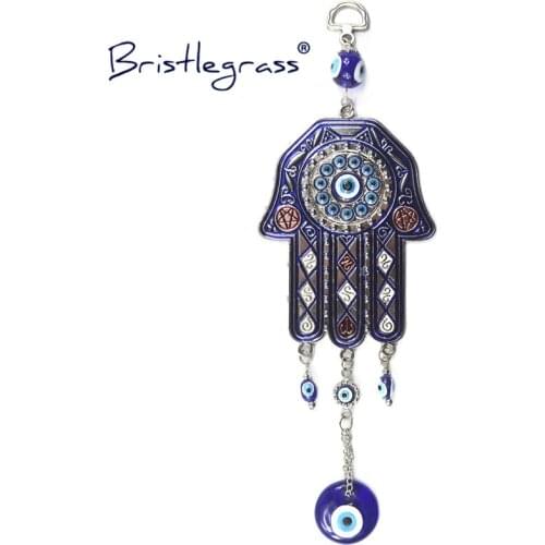 BRISTLEGRASS Turkish Blue Evil Eye Hamsa Hand Amulets Lucky Charms Wall Hanging Pendants Pendulum Blessing Protection Gift Decor
