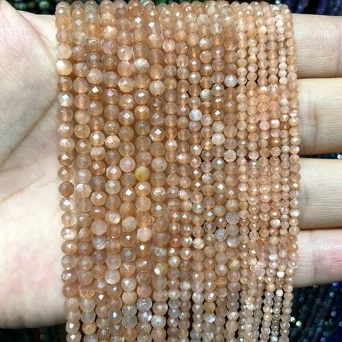 YWROLE AAA 100% Natural Sunstone Faceted Round Stone Beads For Jewelry Making DIY Bracelet Necklace Earrings 2MM 3MM 4MM