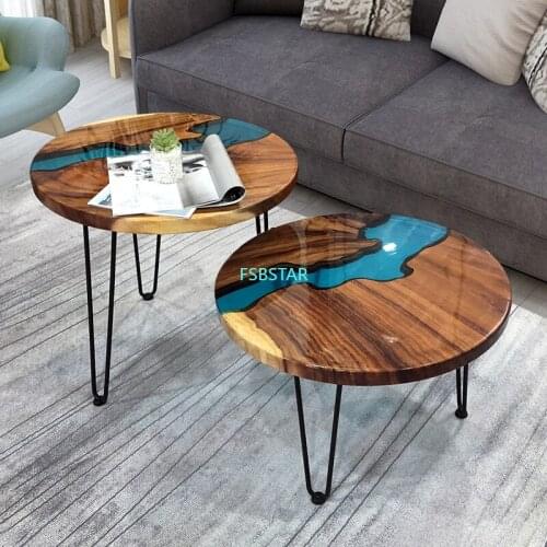 Resin River Tea Table New Small Apartment Light Luxury Modern Simple Nordic Living Room Bay Window Solid Wood Table