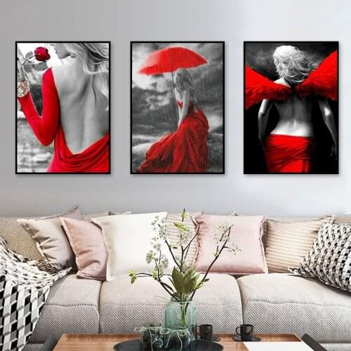 Black And White Style Beauty Posters And Prints Sexy Red Woman Canvas Painting Printed Wall Art Pictures Home Decoration Mural
