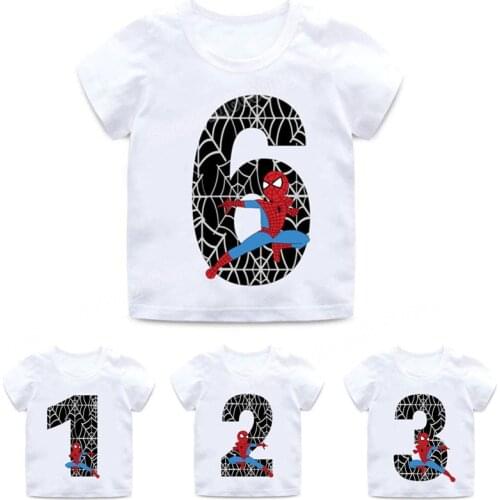 Marvel Series Kids Graphic Tee Spiderman Digital One To Nine Birthday T-shirt Fashin Tops Aesthetic White Short Sleeve Cloth