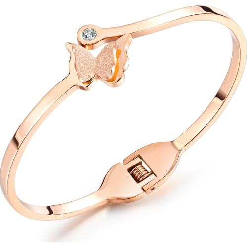 Cyue European 316L Stainless Steel Double Frosted Butterfly Bracelet Bangle With AAA CZ For Women Girl Fashion Jewelry ZYBG045