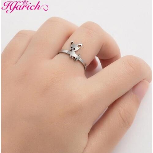 Hfarich Fashion Cute Chihuahua Stainless Steel Rings Tiny Animal For Women Adjustable Ring Christmas Gift Jewelry Minimalist