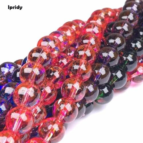 Ipridy Transparent double color effect Mixed Spray Painted Round Glass Bead Strands, 6mm 8mm 10mm 12mm Hole: 1.5mm 5 strands/lot