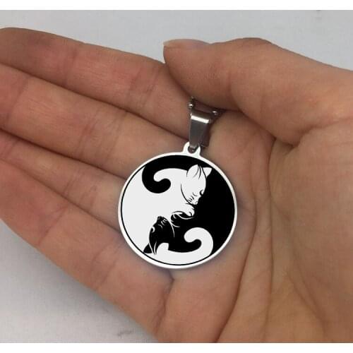 Exquisite Cats Disc Pendant Necklace High Quality Stainless Steel Choker Long Beads Chain Necklaces Jewelry for Lover YP6702