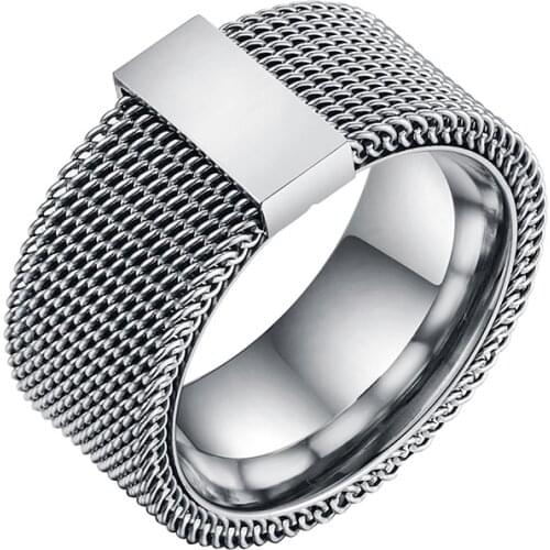 Valily Stainless Steel Silver Mesh Ring Round Circle Belt Reticulocyte Rings for Men Women Wedding Ring Jewelry Mujer Bague Anel