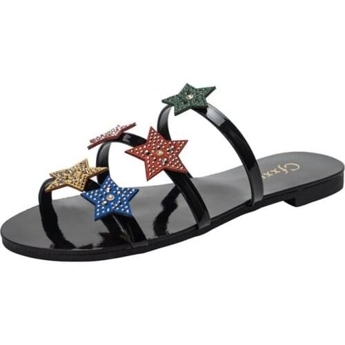 Creative Women Slippers Star Decoration Girl Sandals Rhinestone Candy Color Flip Flops Plus Size 42 Womens Indoor Outdoor Shoes