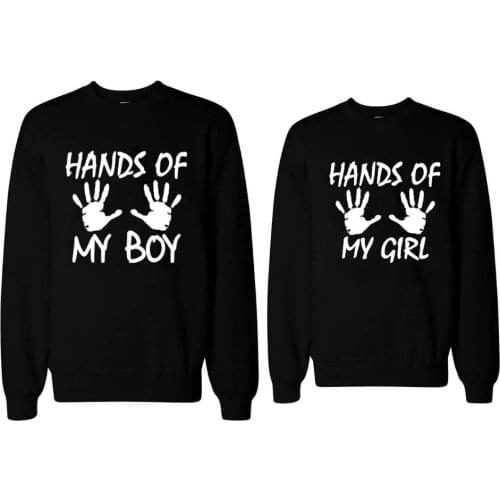 Cute Pullovers Long Sleeve Round Neck Black Spring Hoody Loose Sweatshirts Hands of My Girl My Boy Graphic Letter Printing Funny