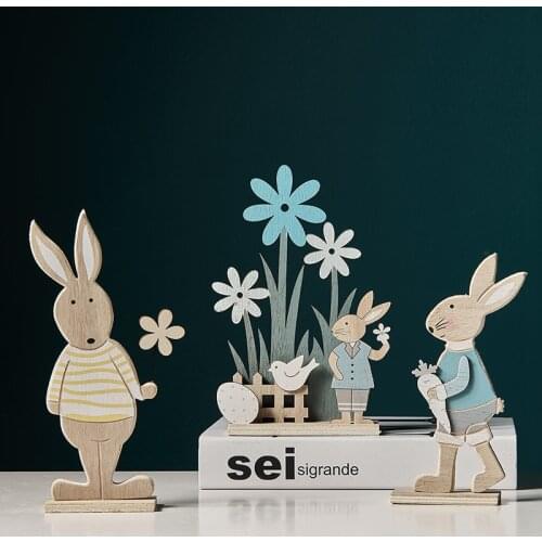 1pc/lot 2021 New Easter Lovely And Creative Wooden Hand Painted Rabbit Children‘s Room Wall Shelf Ornaments Home Decoration