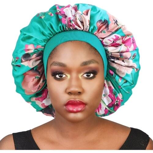 New Large size Comfortable Women Satin Bonnet Wide-brimmed Sleeping Hat Ladies Turban with Premium Elastic Band Hair Loss Cap