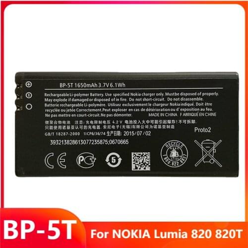 Original Replacement Phone Battery BP-5T For NOKIA Lumia 820 820T BP-5T Rechargable Batteries 1650mAh