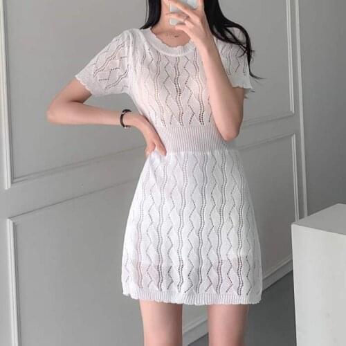 New Arrival Office Chic Elegant knitting Sweater Dress Sexy Hollow out knitted Stretch Vintage Short Dresses Vestidos