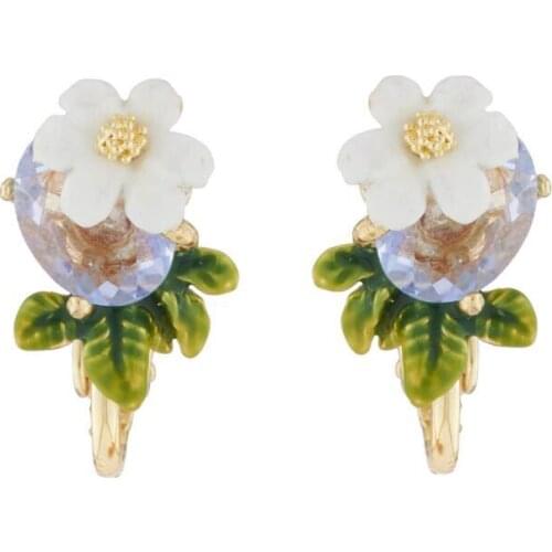 New fashion Element Mix and Match Series Enamel Glaze White Flowers and Green Leaves All-match Stud Earrings Ear Cips Ear Hooks
