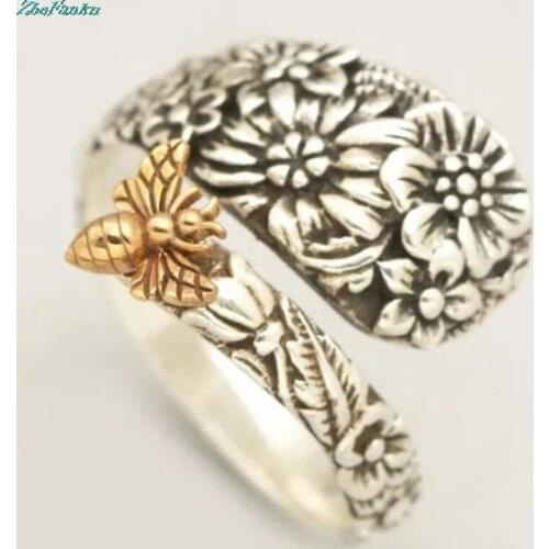 Vintage Gold Color Carving Flower Bee Rings For Women Men Antique Jewelry Male Female Hyperbole Animal Boho Ring