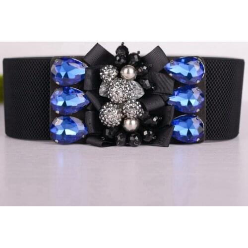 Vintage Cummerbunds for Women Wide Elastic Waist Belt Big Beads Flower Stretch Waistband Cinch Strap Belts Elastische heupriem