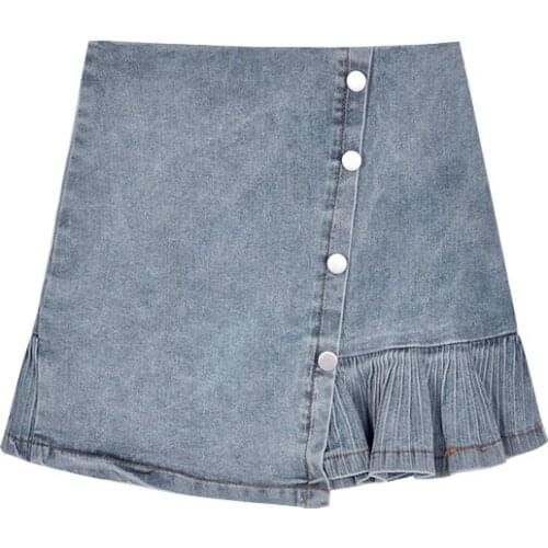 ZG1712 spring and summer 2021 new women High-waisted denim skirt shows thin pleated a-line irregular skirt cheap wholesale