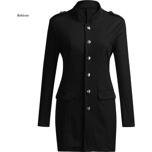 Women Long Coat Office Overall Fashion Single Breasted Slim Women Jacket Solid Bottons Sleeve Outerwear Autumn Winter New