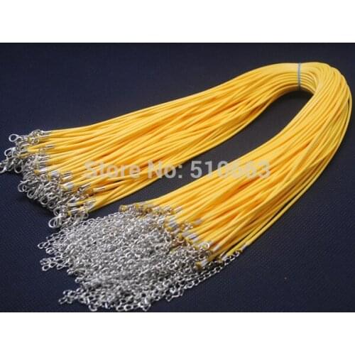 100 Pieces/Lot, Soft Import Waxed Cord Necklace Chain Yellow Color Fashion Jewelry Pendant Design Size 2.0mm 45 Cm length