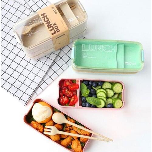 1-3 Layer Portable Healthy Material Lunch Box 1600ML/900ML Wheat Straw Bento Boxes Food Storage Container Support for Microwave