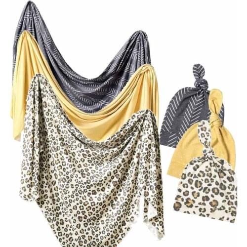 2 Pcs Baby Blanket + Hat Set Swaddle Wrap Newborn Infant Muslin Floral Cotton Towel Sleeping Bag