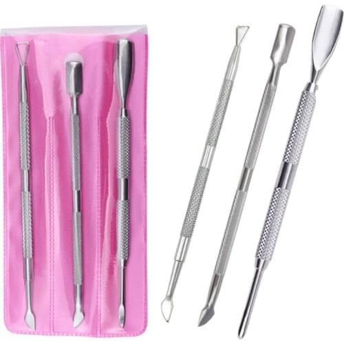 3Pcs/Set Fashion Design Double Head Stainless Steel Cuticle Nail Pusher Manicure Tool Dead Skin Push for Nail Women Men Hot
