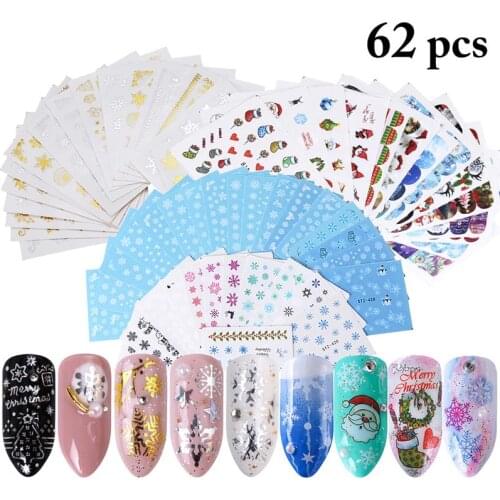 62 Sheets/Set Kapmore Christmas Nail Art Sticker Cute Cartoon DIY Nail Sticker Snowflake Nail Decal DIY Manicure Tool