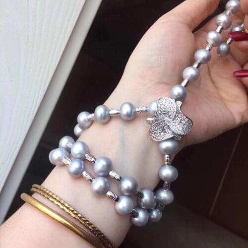 922 Fine Jewelry Natural Fresh Water Pearl 10-11mm Gray Peals Leopard Necklaces for Women Fine Pearls Necklaces