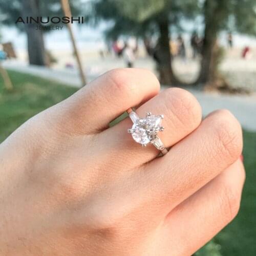 AINUOSHI 925 Sterling Silver 7x10mm Pear Cut Simulated SONA Diamond Engagement Rings For Women Promise Anniversary Wedding Rings