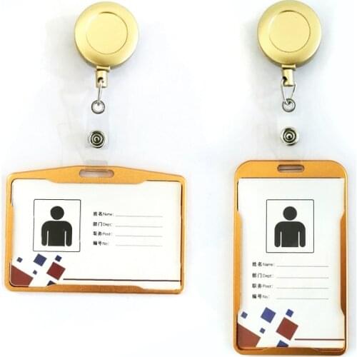 Metal Company Staff Work Card Badge Holder Business Name ID Card with ABS Retractable Badge Reel Office School Accessories