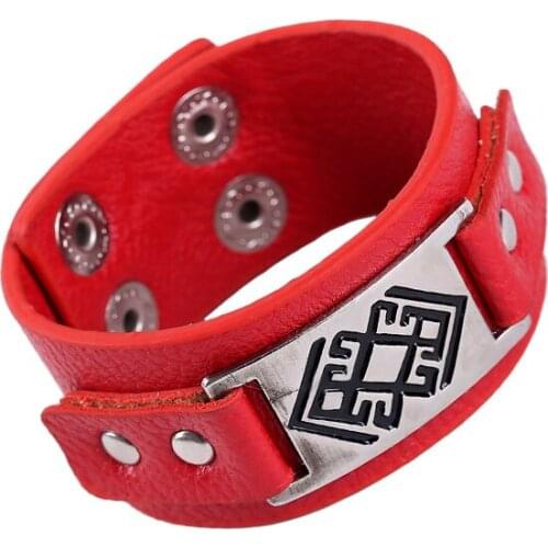 Valentine Style Genuine Leather Black Red Punk Wrap Bracelets For Men Women 2018 New Arrival Adjustable Bracelets