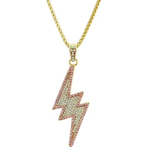 Euramerican Lightning Hip Hop Zircon NecKLACE Full Diamond NecKLACE Character Hip Hop NecKLACE Pendant For Men