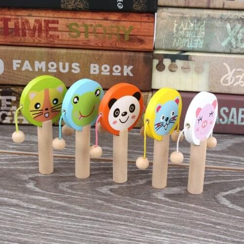 Wooden Rattle Drum Musical Instrument Percussion Toys Cartoon Wooden Baby Rattle Music Toys Kid Child Early Education Tool Gifts